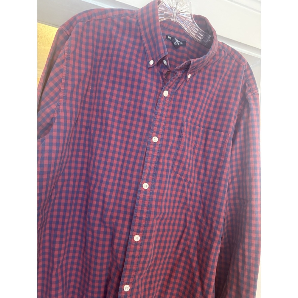 Gap Red‎ Navy Check Long Sleeve Button Down Shirt Men's XL 100% Cotton Preppy